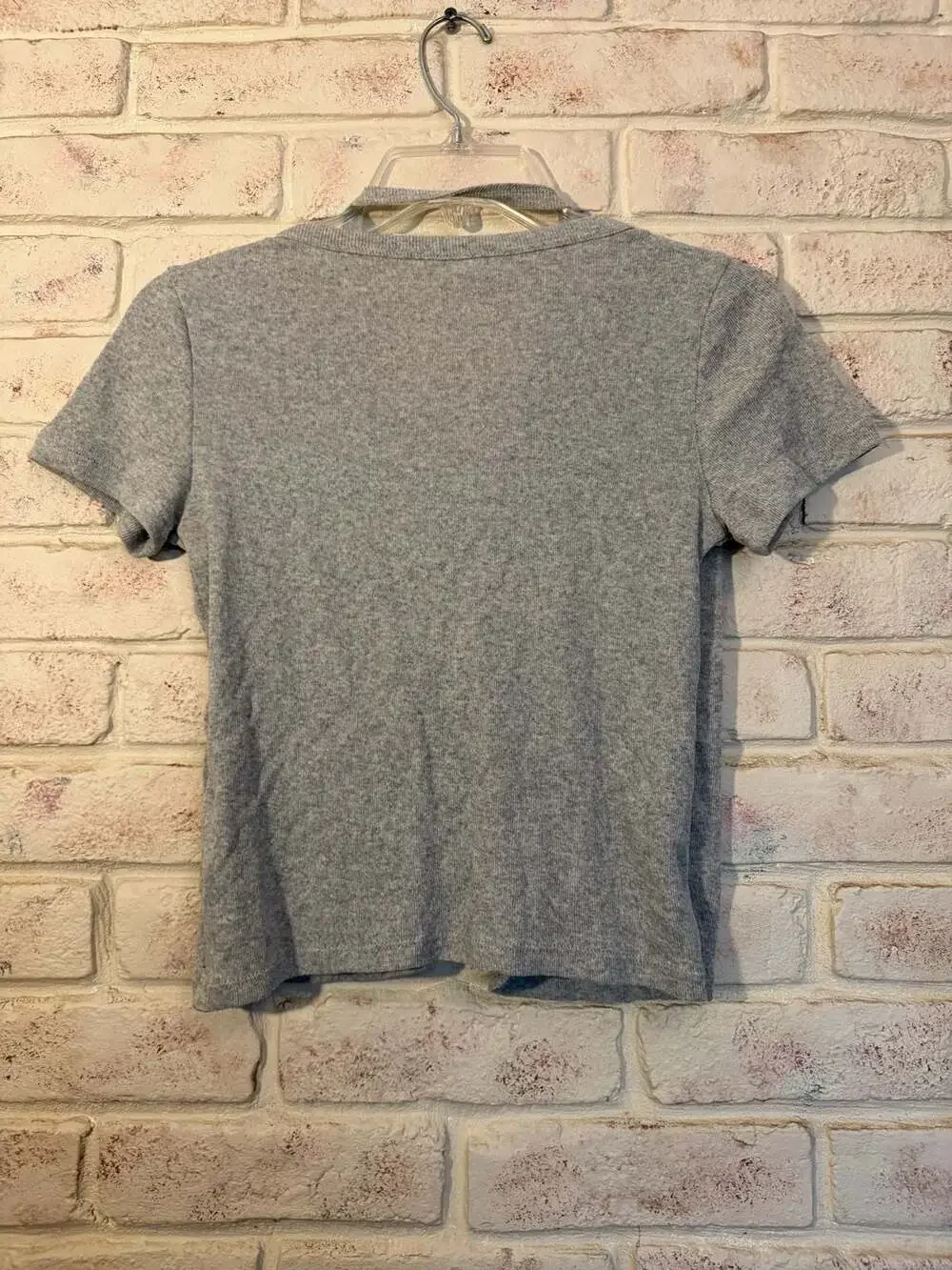 Zara Grey Ribbed Short Sleeve V-Neck Double Layer Top Size S